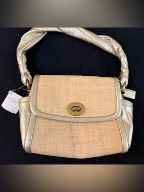 NWT COACH Parker matte Gold & Natural Straw small Shoulder Bag